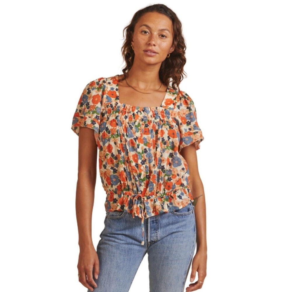 Trovata Floral Blouse in Orange and Blue